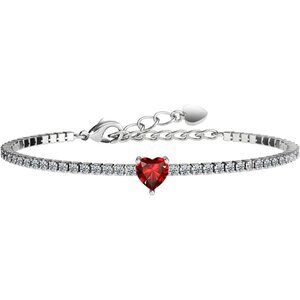 Garnet Jan. 14K Plated, A+ CZ Tennis Chain Heart Charm Bracelet